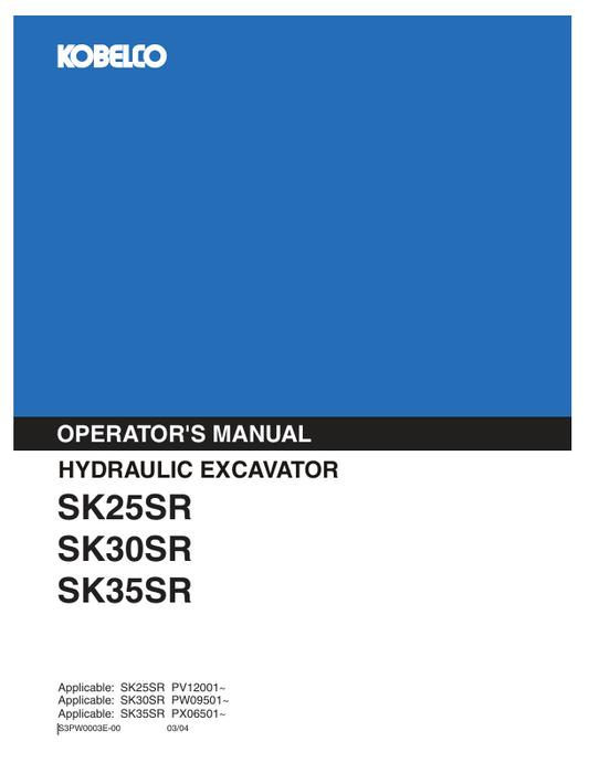 KOBELCO SK25SR, SK30SR (S3PW0003E-00) OPERATOR MANUAL - PDF FIL