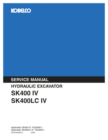 Enhance your maintenance and repair capabilities with the KOBELCO SK400-IV and SK400LC-IV Excavator Service Manual (S5YSU0002E-01) in PDF format. This comprehensive guide provides detailed information on troubleshooting, servicing, and parts replacement, ensuring your excavator operates at peak performance. With easy navigation and clear illustrations, this manual is an essential resource for professionals looking to minimize downtime and maximize efficiency. Invest in your equipment's longevity and reliabi