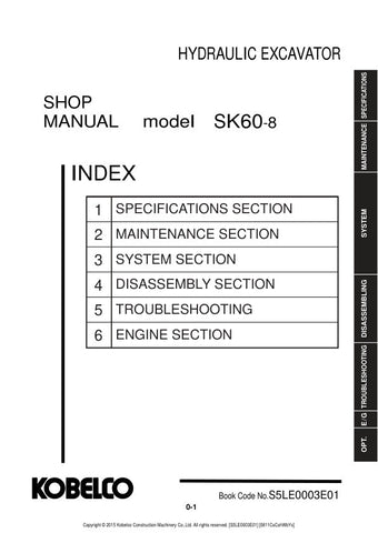Unlock the full potential of your KOBELCO SK60-8 Hydraulic Excavator with the comprehensive Shop Manual S5LE0003E01, available in a convenient PDF format. This essential guide provides detailed insights into maintenance, troubleshooting, and repair procedures, ensuring your excavator operates at peak performance. With easy navigation and clear illustrations, this manual is designed for both seasoned professionals and DIY enthusiasts, making it an invaluable resource for keeping your equipment in top shape. 