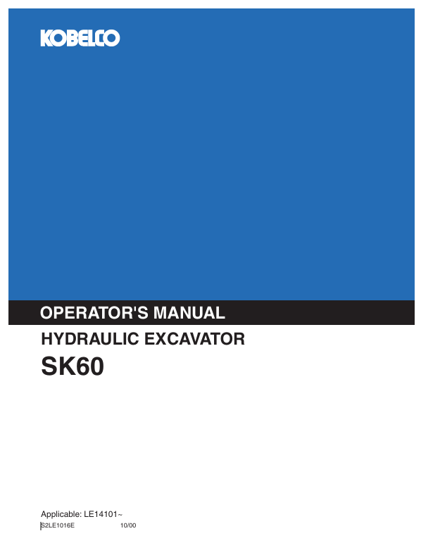 KOBELCO SK60 (S2LE1016E) OPERATOR MANUAL - PDF FILE