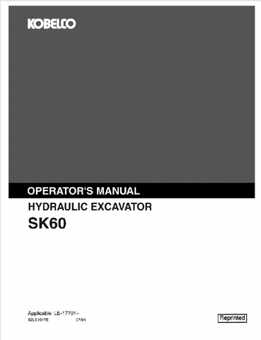 KOBELCO SK60 (S2LE1017E) OPERATOR MANUAL - PDF FILE