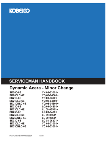 KOBELCO SK (S7YO00807ZE01) OPERATOR MANUAL - PDF FILE