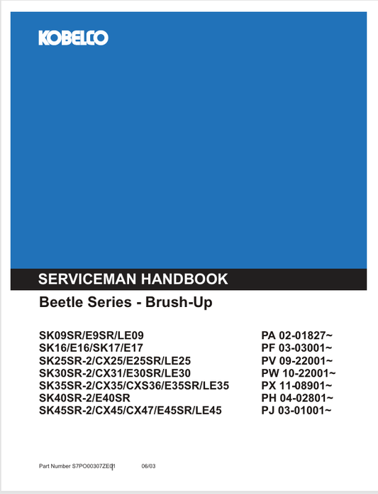 KOBELCO SK SERIES (S7PO00307ZE01) OPERATOR MANUAL - PDF FILE
