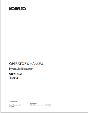 KOBELCO SK210-9L TIER 3 (YN91Z00076F1) OPERATOR MANUAL - PDF FILE