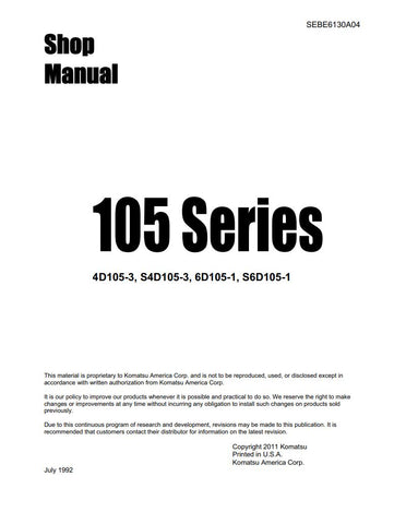 Unlock the full potential of your KOMATSU machinery with the comprehensive 105 Series Shop Manual (SEBE6130A04) in PDF format. This essential guide covers models 4D105-3, S4D105-3, 6D105-1, and S6D105-1, providing detailed insights into maintenance, troubleshooting, and repair procedures. With easy navigation and clear illustrations, this manual is designed to enhance your operational efficiency and ensure your equipment runs smoothly. Invest in this invaluable resource today and keep your KOMATSU machines 