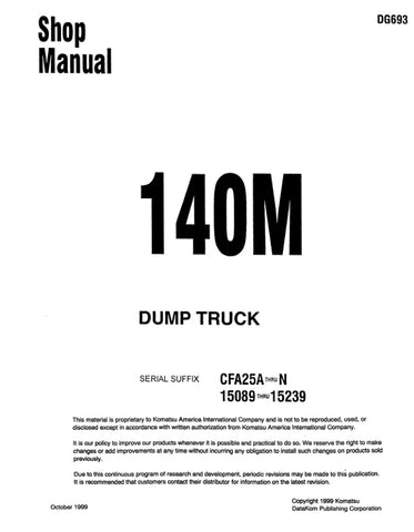 Unlock the full potential of your KOMATSU 140M CFA25A THRU N and 15089 THRU 15239 dump trucks with the comprehensive DG693 Shop Manual in PDF format. This essential resource provides detailed diagrams, maintenance tips, and troubleshooting guidance, ensuring you can keep your equipment running smoothly and efficiently. Perfect for both seasoned professionals and DIY enthusiasts, this manual is your go-to guide for maximizing performance and minimizing downtime. Invest in your machinery's longevity and relia