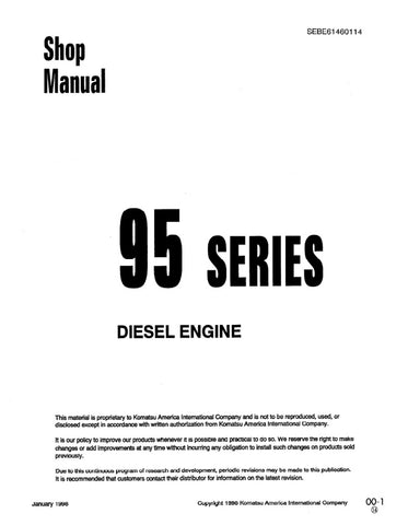 Unlock the full potential of your KOMATSU diesel engines with the comprehensive 95 Series Diesel Engine Shop Manual (SEBE61460114) in PDF format. This essential guide covers models including the 3D95S-W-1, 4D95S-W-1, 4D95S-1, and more, providing detailed insights into maintenance, troubleshooting, and repair procedures. With easy navigation and clear illustrations, this manual is designed to enhance your understanding and efficiency, ensuring your engines operate at peak performance. Don't miss out on the o