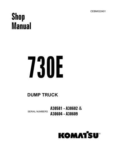 Unlock the full potential of your KOMATSU 730E dump truck with the comprehensive shop manual (CEBM022401) covering models A30581-A30602 and A30604-A30609. This PDF file is an essential resource for maintenance and repair, providing detailed diagrams, troubleshooting tips, and step-by-step instructions to ensure your equipment operates at peak performance. Enhance your efficiency and reduce downtime with this invaluable guide, designed for both seasoned professionals and DIY enthusiasts. Don't miss out on th