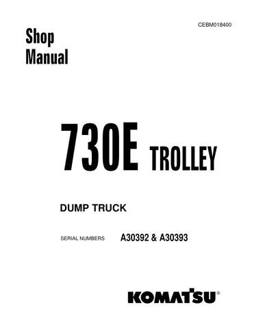 Unlock the full potential of your KOMATSU 730E Trolley Dump Truck with the comprehensive A30392 & A30393 Shop Manual (CEBM018400) in PDF format. This essential resource provides detailed schematics, maintenance guidelines, and troubleshooting tips, ensuring your equipment operates at peak performance. Perfect for technicians and operators alike, this manual is designed to enhance your understanding and efficiency, ultimately saving you time and money on repairs. Invest in your machinery's longevity and reli