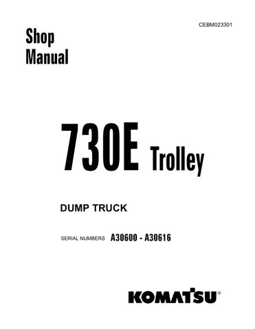 Unlock the full potential of your KOMATSU 730E Trolley with the comprehensive A30600-A30616 Shop Manual (CEBM023301) in PDF format. This essential resource provides detailed insights into maintenance, troubleshooting, and repair procedures, ensuring your equipment operates at peak performance. With easy navigation and clear illustrations, this manual is designed for both seasoned professionals and newcomers alike, making it an invaluable addition to your toolkit. Enhance your operational efficiency and prol