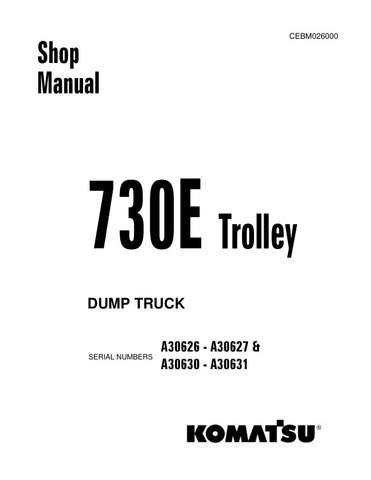 Unlock the full potential of your KOMATSU 730E Trolley with the comprehensive Shop Manual (CEBM026000) in PDF format. This essential resource covers models A30626-A30627 and A30630-A30631, providing detailed insights into maintenance, troubleshooting, and repair procedures. With easy navigation and clear illustrations, this manual is designed to enhance your operational efficiency and ensure your equipment runs smoothly. Invest in this indispensable guide today and keep your machinery in peak condition.