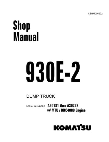 Unlock the full potential of your KOMATSU 930E-2 Dump Truck with the comprehensive Shop Manual (CEBM006902) designed for models A30181 through A30223. This PDF file is an essential resource for maintenance and repair, providing detailed diagrams, troubleshooting tips, and step-by-step instructions to ensure optimal performance and longevity of your equipment. Equip yourself with the knowledge to tackle any challenge and keep your operations running smoothly. Don't miss out on this invaluable tool for your h