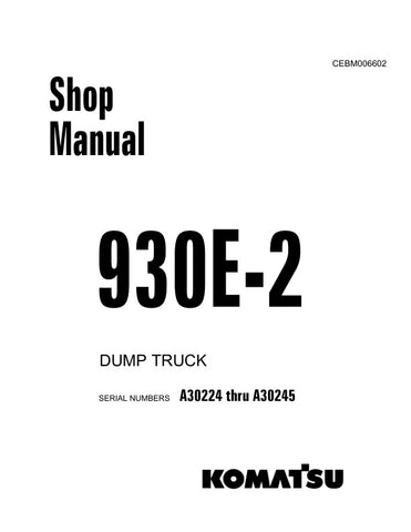 Unlock the full potential of your KOMATSU 930E-2 Dump Truck with the comprehensive Shop Manual (CEBM006602) designed for models A30224 through A30245. This PDF file is an essential resource for maintenance and repair, providing detailed diagrams, troubleshooting tips, and step-by-step instructions to ensure your equipment operates at peak performance. Whether you're a seasoned technician or a DIY enthusiast, this manual will empower you to tackle any challenge with confidence, saving you time and money on r