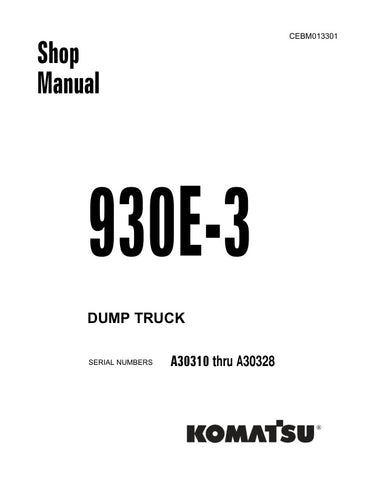 Unlock the full potential of your KOMATSU 930E-3 Dump Truck with the comprehensive Shop Manual (CEBM013301) designed for models A30310 through A30328. This PDF file is an essential resource for maintenance and repair, providing detailed diagrams, troubleshooting tips, and step-by-step instructions to ensure your equipment operates at peak performance. Invest in this manual to save time and reduce costly downtime, making it an indispensable tool for any operator or technician.