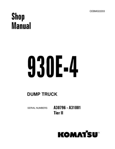 Unlock the full potential of your KOMATSU 930E-4 dump truck with the comprehensive Tier II Shop Manual (CEBM022203) in PDF format. This essential resource provides detailed insights into maintenance, troubleshooting, and repair procedures, ensuring your equipment operates at peak performance. With easy navigation and clear illustrations, this manual is designed for both seasoned professionals and newcomers alike, making it an invaluable tool for maximizing uptime and efficiency on the job site. Don't miss o