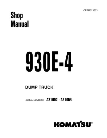 Unlock the full potential of your KOMATSU 930E-4 Dump Truck with the comprehensive Shop Manual (CEBM023603) in PDF format. This essential resource provides detailed insights into maintenance, troubleshooting, and repair procedures, ensuring your equipment operates at peak performance. With easy navigation and clear illustrations, this manual is designed for both seasoned professionals and newcomers alike, making it an invaluable tool for efficient and effective upkeep of your dump truck. Don't miss out on t