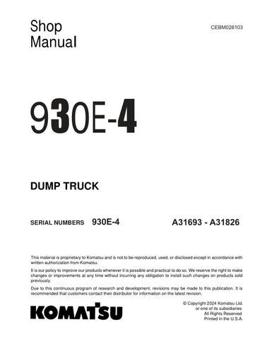  Unlock the full potential of your KOMATSU 930E-4 with the comprehensive SHOP MANUAL CEBM028103, available in a convenient PDF format. This essential guide provides detailed insights into maintenance, troubleshooting, and repair procedures, ensuring your equipment operates at peak performance. With easy navigation and clear illustrations, this manual is an invaluable resource for both seasoned professionals and newcomers alike, helping you save time and reduce downtime. Invest in your machinery's longevity 