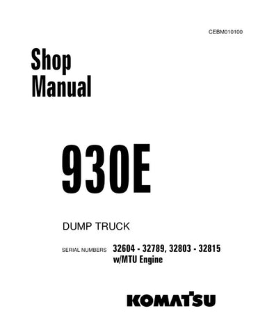Unlock the full potential of your KOMATSU 930E dump truck with the comprehensive shop manual (CEBM010100) in PDF format. This essential resource covers models 32604-32789 and 32803-32815, providing detailed insights into maintenance, troubleshooting, and repair procedures. With easy navigation and clear illustrations, this manual ensures you have the knowledge to keep your equipment running smoothly and efficiently, ultimately saving you time and money on repairs. Don't miss out on the opportunity to enhanc
