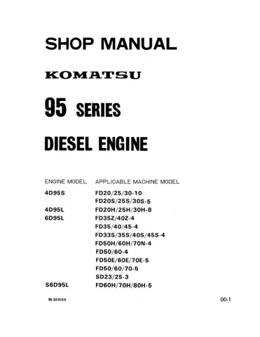Unlock the full potential of your KOMATSU 95 Series engines with our comprehensive Engine Shop Manual PDF file, covering models 4D95S, 4D95L, 6D95L, and S6D95L. This essential resource provides detailed diagrams, maintenance tips, and troubleshooting guidance, ensuring you have everything you need for efficient repairs and optimal performance. Whether you're a seasoned mechanic or a DIY enthusiast, this manual is designed to enhance your understanding and streamline your engine servicing process. Don't miss