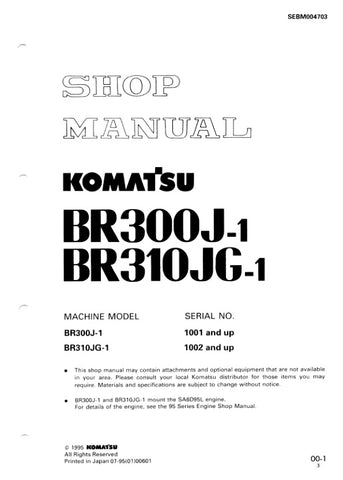 Unlock the full potential of your KOMATSU BR300J-1 and BR310JG-1 with the comprehensive SHOP MANUAL SEBM004703, available in a convenient PDF format. This essential guide provides detailed schematics, maintenance tips, and troubleshooting advice, ensuring you can keep your machinery running smoothly and efficiently. Perfect for both seasoned professionals and DIY enthusiasts, this manual is your go-to resource for maximizing performance and minimizing downtime. Don't miss out on the opportunity to enhance y