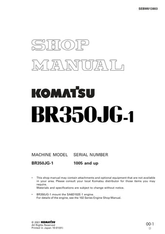 Unlock the full potential of your KOMATSU BR350JG-1 with the comprehensive Shop Manual SEBM013803, designed for models 1005 and up. This PDF file is an essential resource for technicians and DIY enthusiasts alike, providing detailed insights into maintenance, troubleshooting, and repair procedures. With clear diagrams and step-by-step instructions, you can ensure your equipment operates at peak performance, saving you time and money on costly repairs. Invest in this invaluable manual today and keep your mac