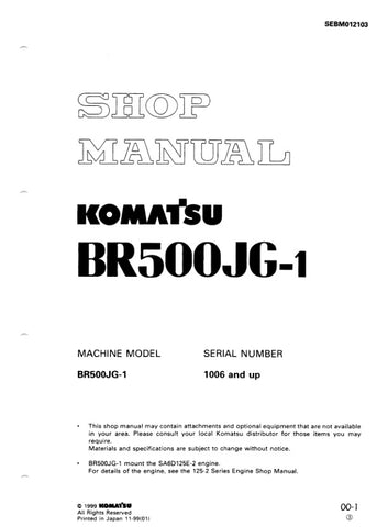 Unlock the full potential of your KOMATSU BR500JG-1 with the comprehensive Shop Manual SEBM012103, designed for models 1006 and up. This PDF file is an essential resource for technicians and DIY enthusiasts alike, offering detailed insights into maintenance, troubleshooting, and repair procedures. With clear diagrams and step-by-step instructions, you can ensure your equipment operates at peak performance, saving you time and money on costly repairs. Invest in this invaluable manual today and keep your mach