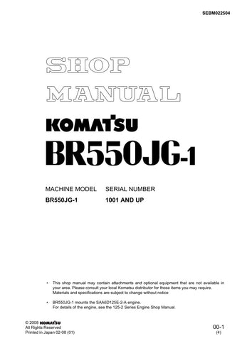 Unlock the full potential of your KOMATSU BR550JG-1 with the comprehensive Shop Manual SEBM022504, designed for models 1001 and up. This PDF file is an essential resource for technicians and DIY enthusiasts alike, providing detailed instructions, schematics, and troubleshooting tips to ensure optimal performance and maintenance of your equipment. With easy navigation and clear illustrations, you can quickly find the information you need to keep your machine running smoothly and efficiently. Invest in this i