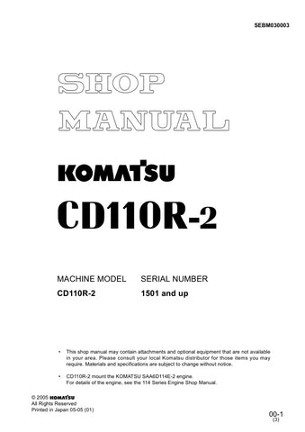 Unlock the full potential of your KOMATSU CD110R-2 with the comprehensive SHOP MANUAL SEBM030003, designed specifically for models 1501 and up. This PDF file is an essential resource for technicians and DIY enthusiasts alike, providing detailed diagrams, maintenance tips, and troubleshooting guidance to ensure your equipment operates at peak performance. With easy navigation and clear instructions, this manual empowers you to tackle repairs and maintenance with confidence, saving you time and money. Don't m