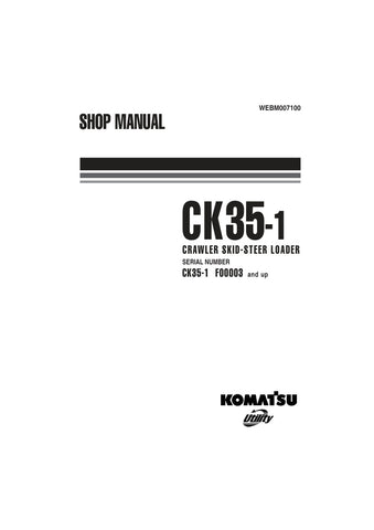 Unlock the full potential of your KOMATSU CK35-1 Loader Crawler Skid Steer with our comprehensive Shop Manual (WEBM007100) in PDF format. This essential guide provides detailed instructions, schematics, and troubleshooting tips to ensure optimal performance and maintenance of your equipment. Whether you're a seasoned professional or a DIY enthusiast, this manual is your go-to resource for keeping your loader in peak condition, enhancing productivity, and extending its lifespan. Don't miss out on the opportu