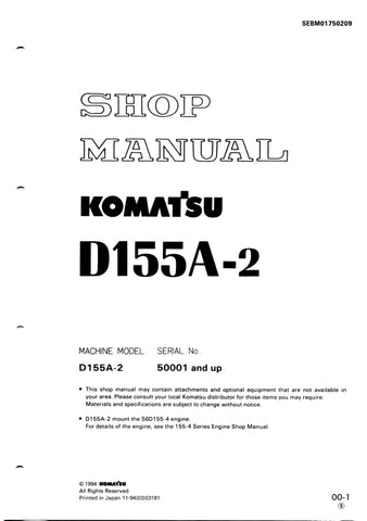 Unlock the full potential of your KOMATSU D155A-2 with the comprehensive Shop Manual SEBM01750209, designed specifically for models 50001 and up. This PDF file is an essential resource for technicians and DIY enthusiasts alike, providing detailed diagrams, maintenance procedures, and troubleshooting tips to keep your equipment running smoothly. With easy navigation and clear instructions, you can save time and reduce downtime, ensuring your machinery operates at peak performance. Invest in this invaluable m