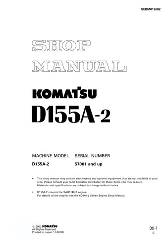 Unlock the full potential of your KOMATSU D155A-2 with the comprehensive SHOP MANUAL SEBM018602, available as a convenient PDF file. This essential resource provides detailed insights into maintenance, troubleshooting, and repair procedures, ensuring your machinery operates at peak performance. With easy navigation and clear illustrations, this manual is designed for both seasoned professionals and DIY enthusiasts, making it an invaluable addition to your equipment toolkit. Don't miss the opportunity to enh