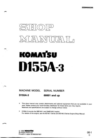 Unlock the full potential of your KOMATSU D155A-3 with the comprehensive SHOP MANUAL SEBM005305, designed specifically for models 60001 and up. This PDF file is an essential resource for operators and technicians alike, providing detailed insights into maintenance, troubleshooting, and repair procedures. With clear diagrams and step-by-step instructions, you can ensure optimal performance and longevity of your equipment, making it a must-have for anyone looking to enhance their operational efficiency. Don't