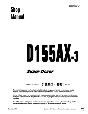 Unlock the full potential of your KOMATSU D155AX-3 Super Dozer with the comprehensive shop manual SEBM005207, available in a convenient PDF format. This essential resource provides detailed insights into maintenance, troubleshooting, and repair procedures, ensuring your dozer operates at peak performance. With easy navigation and clear illustrations, this manual is designed for both seasoned professionals and DIY enthusiasts, making it an invaluable addition to your equipment toolkit. Don't miss the opportu