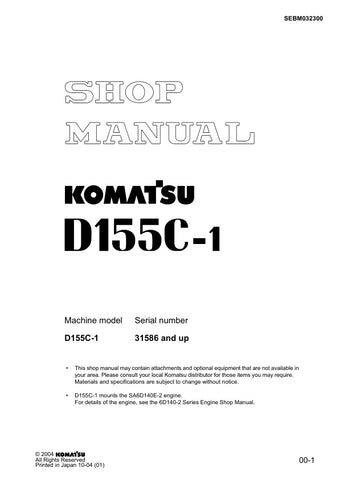 Unlock the full potential of your KOMATSU D155C-1 with the comprehensive SHOP MANUAL SEBM032300, designed for models 31586 and up. This PDF file is an essential resource for operators and technicians alike, providing detailed insights into maintenance, troubleshooting, and repair procedures. With clear diagrams and step-by-step instructions, you can ensure optimal performance and longevity of your equipment. Invest in this manual today to enhance your operational efficiency and keep your machinery running s