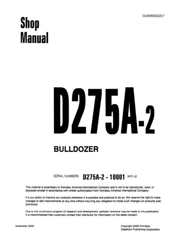 Unlock the full potential of your KOMATSU D275A-2 Bulldozer with the comprehensive Shop Manual SEBM000207, available in a convenient PDF format. This essential guide provides detailed insights into maintenance, troubleshooting, and repair procedures, ensuring your equipment operates at peak performance. With easy navigation and clear illustrations, this manual is designed for both seasoned professionals and DIY enthusiasts, making it an invaluable resource for keeping your bulldozer in top condition. Don't 