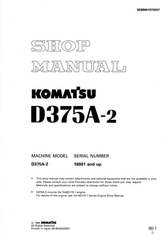 Unlock the full potential of your KOMATSU D375A-2 with the comprehensive SHOP MANUAL SEBM01970207, available as a convenient PDF file. This essential resource provides detailed insights into maintenance, troubleshooting, and repair procedures, ensuring your machinery operates at peak performance. With easy navigation and clear illustrations, this manual is designed for both seasoned professionals and DIY enthusiasts, making it an invaluable addition to your equipment toolkit. Don't miss the opportunity to e