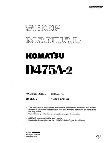 Unlock the full potential of your KOMATSU D475A-2 with the comprehensive Shop Manual SEBD019M0207, designed specifically for models 10201 and up. This PDF file is an essential resource for technicians and DIY enthusiasts alike, providing detailed diagrams, maintenance procedures, and troubleshooting tips to ensure your equipment operates at peak performance. With easy navigation and clear instructions, this manual empowers you to tackle repairs and maintenance with confidence, saving you time and money. Don