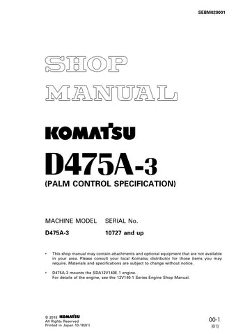 Unlock the full potential of your KOMATSU D475A-3 with the comprehensive SHOP MANUAL SEBM029001, designed specifically for models 10727 and up. This PDF file is an essential resource for technicians and DIY enthusiasts alike, offering detailed schematics, maintenance guidelines, and troubleshooting tips to ensure your machinery operates at peak performance. With easy navigation and clear instructions, this manual empowers you to tackle repairs confidently, saving you time and money while extending the life 