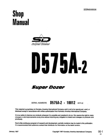Unlock the full potential of your KOMATSU D575A-2 with the comprehensive Shop Manual SEBD006506, designed for models 10012 and up. This PDF file is an essential resource for technicians and operators alike, providing detailed insights into maintenance, troubleshooting, and repair procedures. With clear diagrams and step-by-step instructions, you can ensure optimal performance and longevity of your equipment. Invest in this invaluable manual today and keep your machinery running smoothly and efficiently.