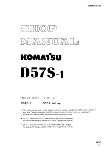 Unlock the full potential of your KOMATSU D57S-1 with the comprehensive SHOP MANUAL SEBM0135A05, available in a convenient PDF format. This essential guide provides detailed insights into maintenance, troubleshooting, and repair procedures, ensuring your equipment operates at peak performance. With easy navigation and clear illustrations, this manual is an invaluable resource for both seasoned professionals and DIY enthusiasts. Enhance your operational efficiency and prolong the lifespan of your machinery b