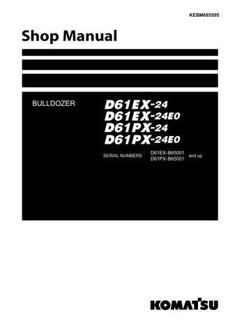 Unlock the full potential of your KOMATSU D61EX-24, D61EX-24E0, D61PX-24, and D61PX-24E0 bulldozer with the comprehensive B65001 & UP Shop Manual (KEBM685505) in PDF format. This essential resource provides detailed maintenance and repair instructions, ensuring your equipment operates at peak performance. With easy navigation and clear diagrams, you can quickly troubleshoot issues and perform routine maintenance, saving you time and money.