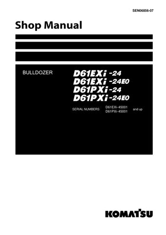 Unlock the full potential of your KOMATSU D61EXI-24, D61EXI-24E0, D61PXI-24, and D61PXI-24E0 bulldozer with the comprehensive SHOP MANUAL SEN06856-07 in PDF format. This essential guide provides detailed schematics, maintenance tips, and troubleshooting advice, ensuring your equipment operates at peak performance. Perfect for both seasoned professionals and DIY enthusiasts, this manual is your go-to resource for efficient repairs and upkeep, ultimately saving you time and money. Don't miss out on the opport