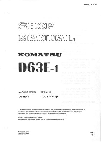 Unlock the full potential of your KOMATSU D63E-1 with the comprehensive Shop Manual SEBMU1410102, available in a convenient PDF format. This essential resource provides detailed insights into maintenance, troubleshooting, and repair procedures, ensuring your equipment operates at peak performance. With easy navigation and clear illustrations, this manual is designed for both seasoned professionals and DIY enthusiasts, making it an invaluable addition to your toolkit. Don't miss out on the opportunity to enh