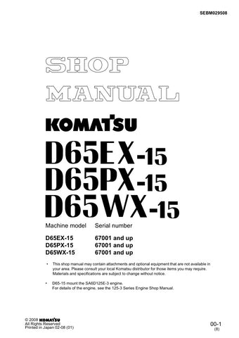 Unlock the full potential of your KOMATSU D65EX-15, D65PX-15, and D65WX-15 with the comprehensive SHOP MANUAL SEBM029508, available as a convenient PDF file. This essential resource provides detailed insights into maintenance, troubleshooting, and repair procedures, ensuring your machinery operates at peak performance. With easy navigation and clear illustrations, this manual is designed for both seasoned professionals and DIY enthusiasts, making it an invaluable addition to your equipment toolkit. Don't mi
