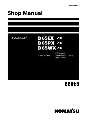 Unlock the full potential of your KOMATSU D65EX-16, D65PX-16, and D65WX-16 bulldozers with the comprehensive SHOP MANUAL SEN04887-18 in PDF format. This essential resource provides detailed maintenance procedures, troubleshooting tips, and technical specifications, ensuring your machinery operates at peak performance. With easy navigation and clear illustrations, this manual is designed for both seasoned professionals and DIY enthusiasts, making it an invaluable addition to your equipment toolkit. Don't mis