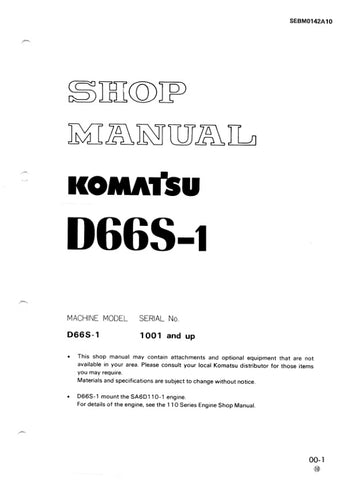 Unlock the full potential of your KOMATSU D66S-1 with the comprehensive Shop Manual SEBM0142A10, designed specifically for models 1001 and up. This PDF file is an essential resource for technicians and DIY enthusiasts alike, offering detailed diagrams, maintenance tips, and troubleshooting guidance to ensure your equipment operates at peak performance. With easy navigation and clear instructions, this manual empowers you to tackle repairs and maintenance with confidence, saving you time and money. Don't mis
