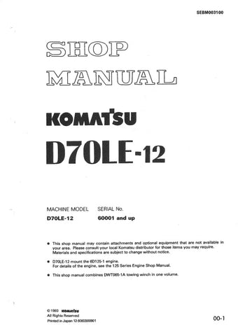 Unlock the full potential of your KOMATSU D70LE-12 with the comprehensive SHOP MANUAL SEBM003100, available in a convenient PDF format. This essential resource provides detailed insights into maintenance, troubleshooting, and repair procedures, ensuring your equipment operates at peak performance. With easy navigation and clear illustrations, this manual is designed for both seasoned professionals and DIY enthusiasts, making it an invaluable addition to your toolkit. Don't miss the opportunity to enhance yo