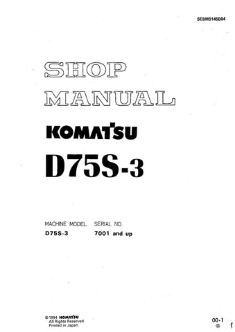  Unlock the full potential of your KOMATSU D75S-3 with the comprehensive Shop Manual SEBM0145B04, designed for models 7001 and up. This PDF file is an essential resource for technicians and DIY enthusiasts alike, providing detailed insights into maintenance, troubleshooting, and repair procedures. With clear diagrams and step-by-step instructions, you can ensure your equipment operates at peak performance, saving you time and money on costly repairs. Invest in this invaluable manual today and keep your mach