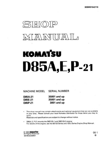 Unlock the full potential of your KOMATSU D85A-21, D85E-21, and D85P-21 with the comprehensive SHOP MANUAL SEBM01542110, available in a convenient PDF format. This essential resource provides detailed insights into maintenance, troubleshooting, and repair procedures, ensuring your machinery operates at peak performance. With easy navigation and clear illustrations, this manual is designed for both seasoned professionals and DIY enthusiasts, making it an invaluable addition to your equipment toolkit. Don't m