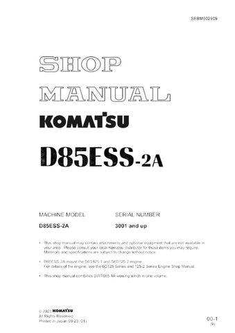 Unlock the full potential of your Komatsu D85ESS-2A with the comprehensive Shop Manual SEBM002909, available in a convenient PDF format. This essential guide provides detailed insights into maintenance, troubleshooting, and repair procedures, ensuring your equipment operates at peak performance. With easy navigation and clear illustrations, this manual is an invaluable resource for both seasoned professionals and DIY enthusiasts. Enhance your operational efficiency and prolong the lifespan of your machinery